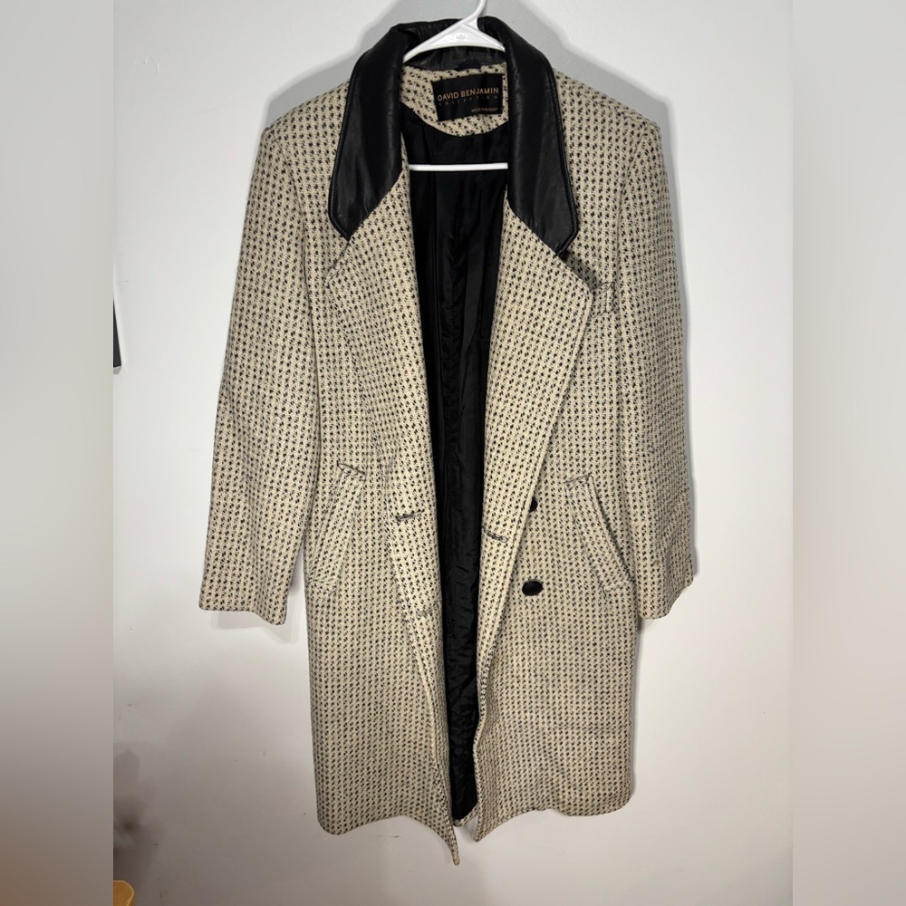 Vintage Wool Coat with leather Accent